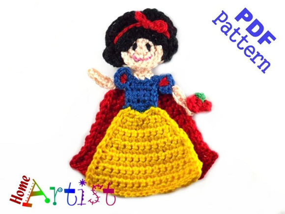 Snow White Crochet Applique Pattern -INSTANT DOWNLOAD