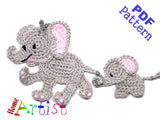 Elephant Mom and Baby Crochet Applique Pattern -INSTANT DOWNLOAD