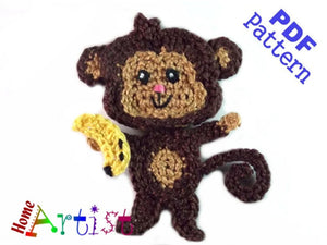 Monkey crochet Applique Pattern -INSTANT DOWNLOAD