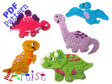 Dinosaur set Crochet Pattern - Instant PDF Download - 5 Dino crochet pattern applique