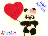 Panda Girl San Valentin crochet Applique Pattern -INSTANT DOWNLOAD