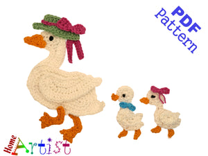 Duck Mom and ducklings Crochet Applique Pattern -INSTANT DOWNLOAD