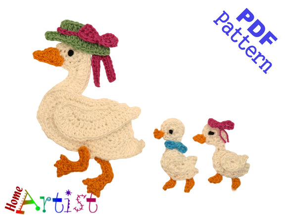 Duck Mom and ducklings Crochet Applique Pattern -INSTANT DOWNLOAD