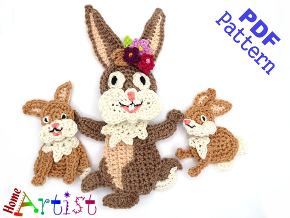 Bunny Mom and babies Crochet Pattern - Instant PDF Download -   crochet pattern applique