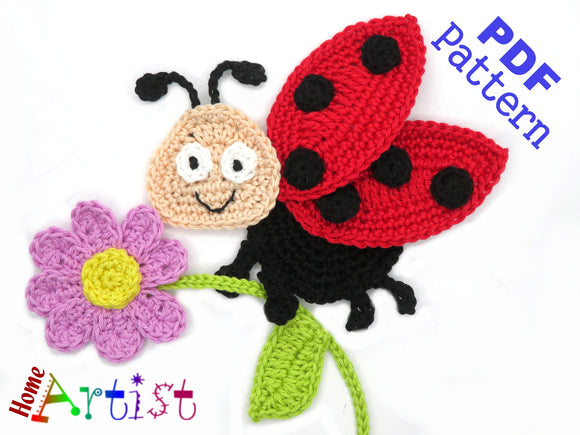 Ladybug Crochet Applique Pattern -INSTANT DOWNLOAD