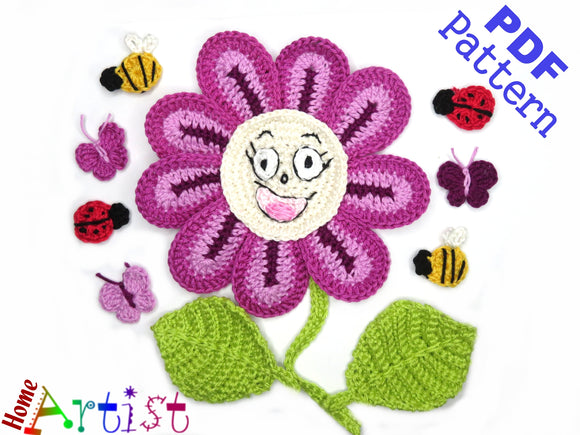 Flower Crochet Applique Pattern -INSTANT DOWNLOAD