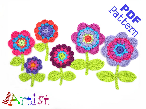 Crochet Pattern - Instant PDF Download - Flower set Crochet Pattern applique