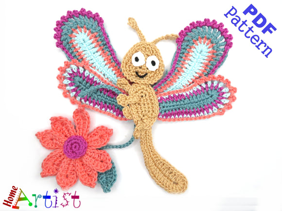 Dragonfly crochet Applique Pattern -INSTANT DOWNLOAD