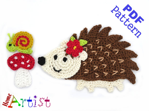 Crochet Pattern - Instant PDF Download - Hedgehog crochet pattern applique