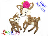 Crochet Pattern - Instant PDF Download - Deer Baby Fawn Mom and Baby Crochet Applique Pattern applique