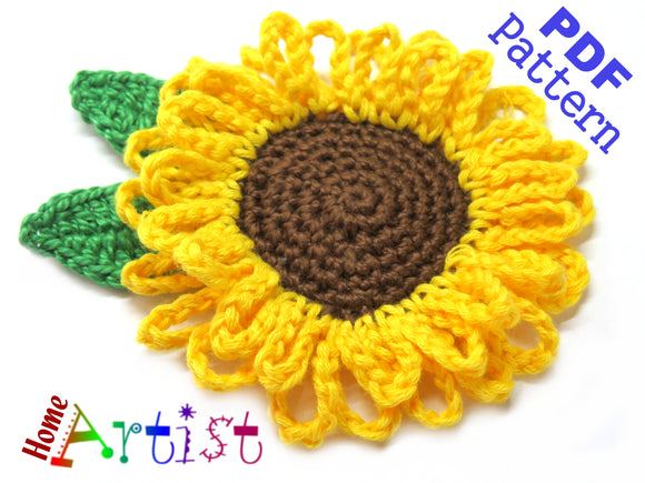 Applikation Crochet Pattern - Instant PDF Download - Sunflower crochet pattern applique