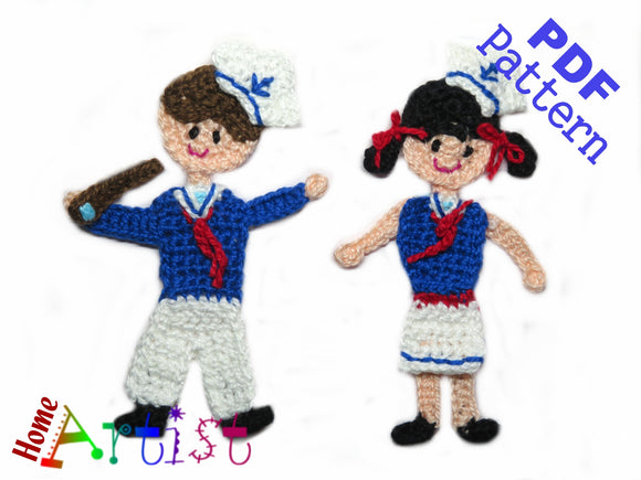 Sailor Applikation Crochet Pattern - Instant PDF Download - Boy & Girl crochet pattern applique