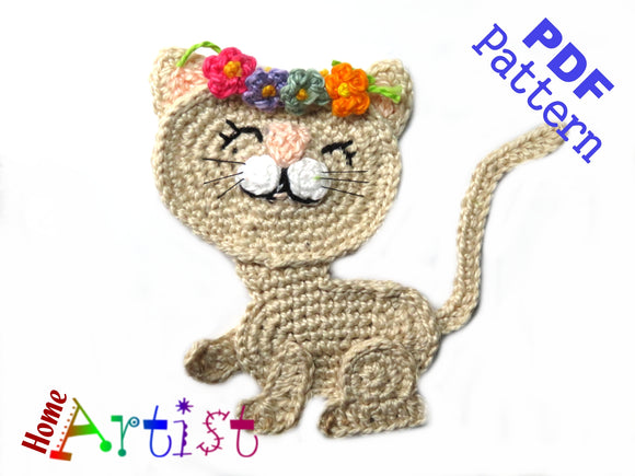 Crochet Pattern - Instant PDF Download - Cat Pattern Crochet Applique Pattern applique