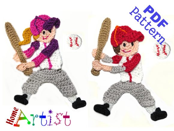 Baseball Crochet Pattern - Instant PDF Download - Boy & Girl crochet pattern applique