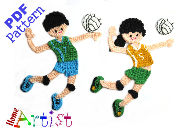 Volleyball Player Applikation Crochet Pattern - Instant PDF Download - Boy & Girl crochet pattern applique