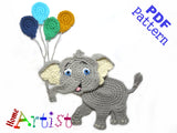 Elephant & Balloons Crochet Applique Pattern -INSTANT DOWNLOAD