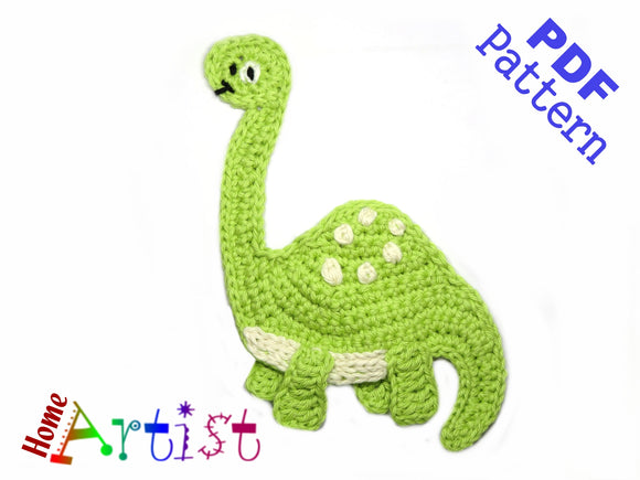 Crochet Pattern - Instant PDF Download - Brontosaurus Dino crochet pattern applique