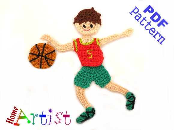 Basketball Player Applikation Crochet Pattern - Instant PDF Download - Boy & Girl crochet pattern applique