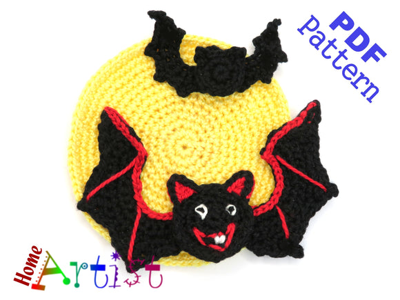 Crochet Pattern - Instant PDF Download - Bat * Moom Halloween crochet Applique Pattern applique