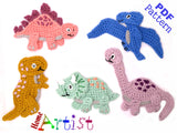 Dinosaur set Crochet Pattern - Instant PDF Download - 5 Dino crochet pattern applique