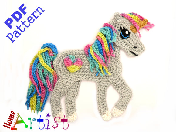 Crochet Pattern - Instant PDF Download - Horse Unicorn crochet pattern applique