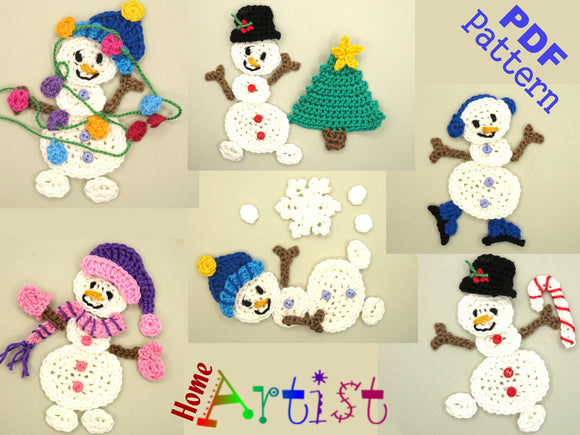 Crochet Pattern - Instant PDF Download - Snowman Christmas Winter Crochet Applique Pattern applique