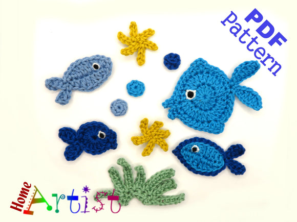 Crochet Pattern - Instant PDF Download - Fish crochet Applique Pattern applique