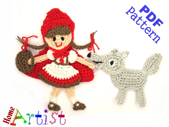 Red Riding Hood Crochet Applique Pattern -INSTANT DOWNLOAD