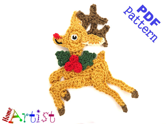 Christmas  Reindeer crochet Applique Pattern -INSTANT DOWNLOAD