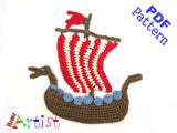 Crochet Pattern - Instant PDF Download - Viking Ship crochet pattern applique