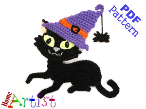 Crochet Pattern - Instant PDF Download - Halloween Cat - Crochet Cat Witch - Halloween - Witch applique