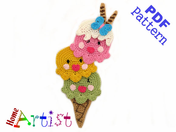 Crochet Applique Pattern - Instant PDF Download - Ice Cream