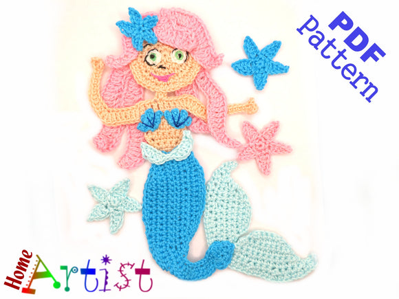 Crochet Pattern - Instant PDF Download - Mermaid Crochet Applique Pattern applique