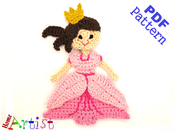 Crochet Pattern - Instant PDF Download - Princess crochet pattern applique