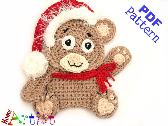 Crochet Pattern - Instant PDF Download - Bear with Santa Hat Accessory OR Butterfly and Ladybug Accessory Crochet Applique Pattern applique