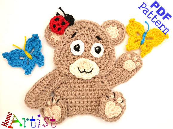 Crochet Pattern - Instant PDF Download - Bear with Santa Hat Accessory OR Butterfly and Ladybug Accessory Crochet Applique Pattern applique