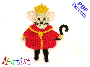 Crochet Pattern - Instant PDF DownloCrochet Pattern - Instant PDF Download - Mouse King applique