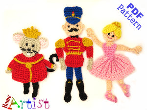 Crochet Pattern - Instant PDF Download - Nutcracker Ballerina Mouse King crochet pattern applique