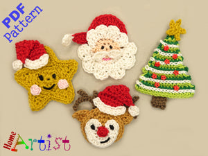 Crochet Pattern - Instant PDF Download - Christmas Set - Crochet Star Santa Deer Reindeer Tree applique
