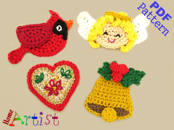 Crochet Pattern - Instant PDF Download - Christmasn Set - Crochet Star Santa Deer Reindeer Tree applique