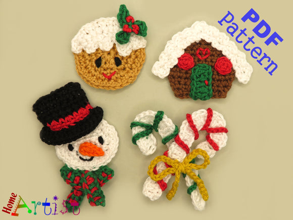 Crochet Pattern - Instant PDF Download - Christmas Set 3 - Crochet Cookie Snowman Candy Gingerbread  applique