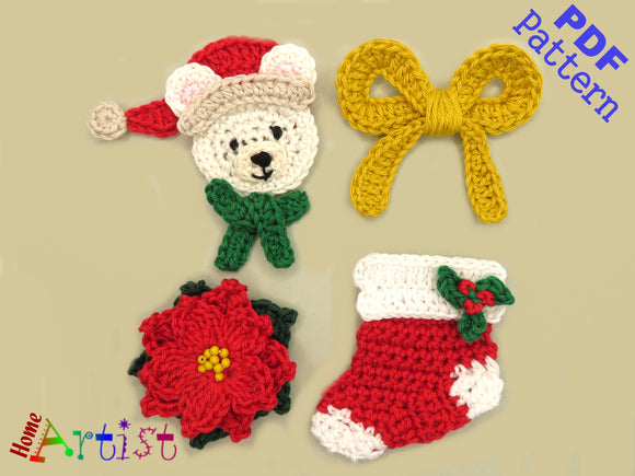 Crochet Pattern - Instant PDF Download - Christmas Set 4 - Crochet   applique