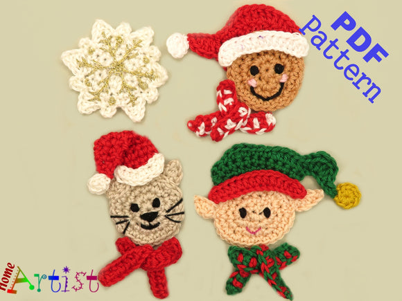 Crochet Pattern - Instant PDF Download - Christmas Set 5- Crochet   applique