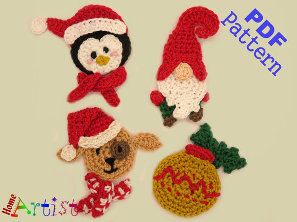 Crochet Pattern - Instant PDF Download - Christmas Set 6- Crochet   applique