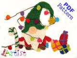 Crochet Pattern - Instant PDF Download - Christmas Gnome - Crochet   applique