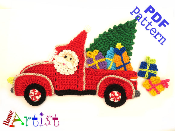 Crochet Pattern - Instant PDF Download - Christmas Truck - Crochet   applique