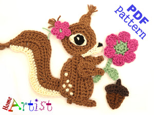 Squirrel Crochet Applique Pattern -INSTANT DOWNLOAD