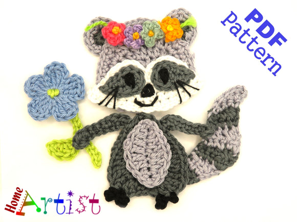 Raccoon Crochet Applique Pattern -INSTANT DOWNLOAD