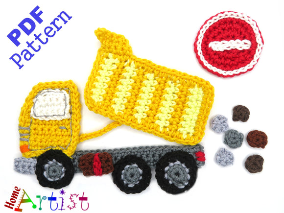 Dump Truck crochet Applique Pattern -INSTANT DOWNLOAD