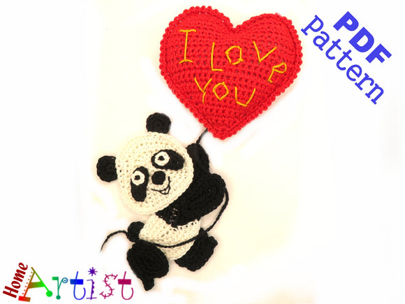 Panda San Valentin crochet Applique Pattern -INSTANT DOWNLOAD